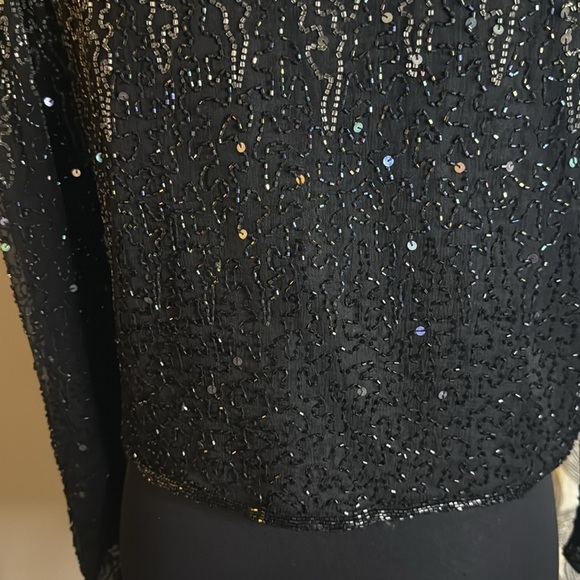 Vintage 100% Silk Beaded Cropped Long Sleeve Jacket SZ Small - Picture 6 of 8